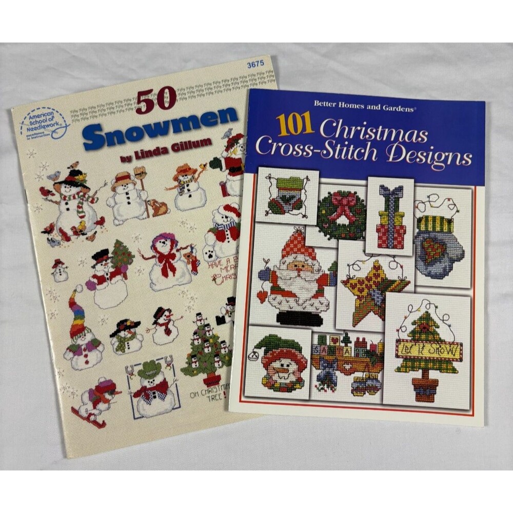 50 Snowmen Linda Gillum + 101 Christmas Cross Stitch Designs Pattern Book Lot